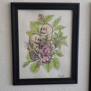 Framed skeleton love painting